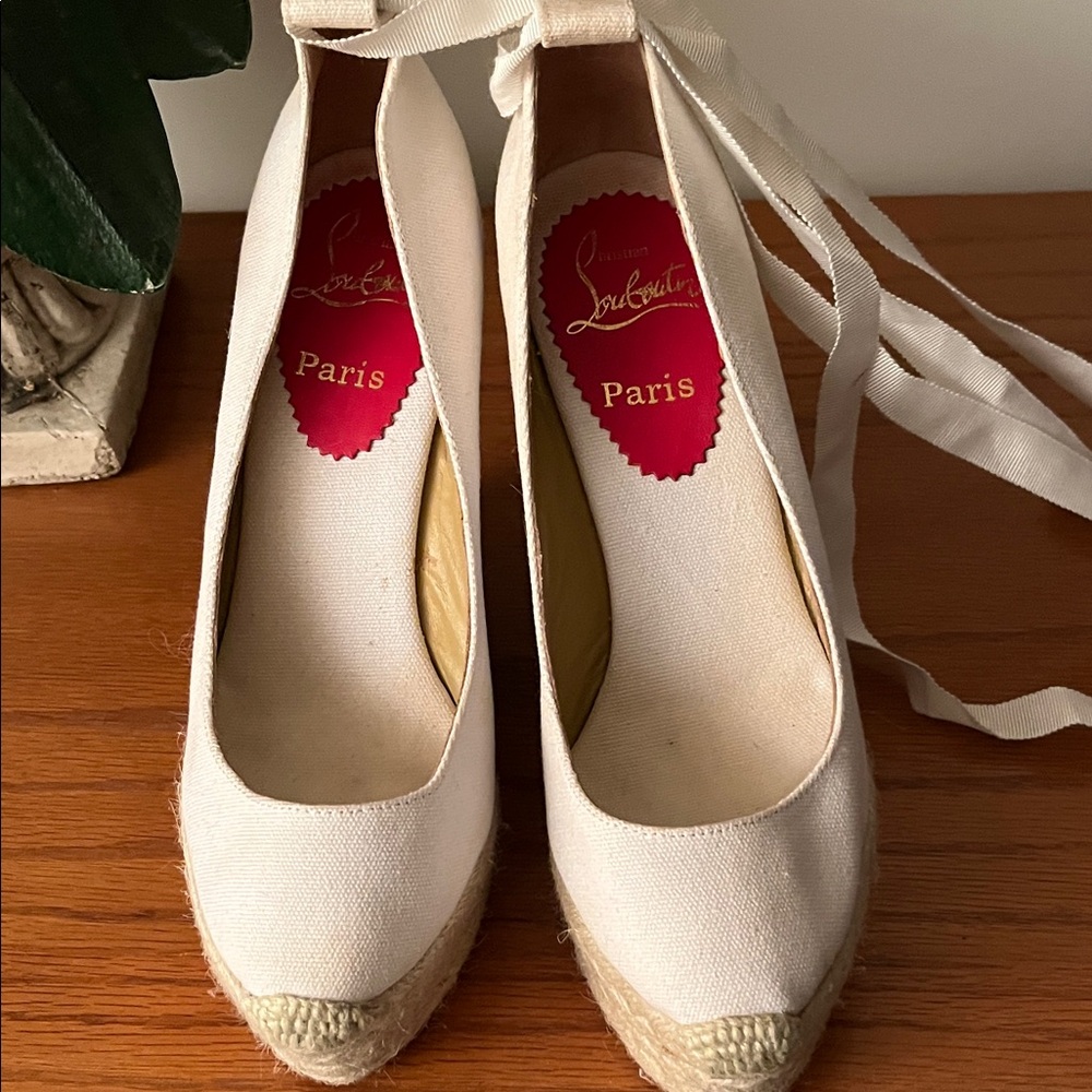 Christian Louboutin White Espadrille Wedges